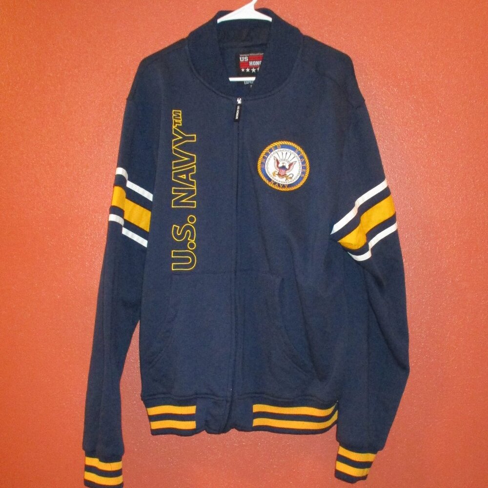 United States Navy Jacket Men X Large Blue Yellow Full Zip Pockets Honor Jacket